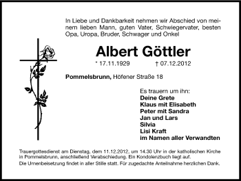 Traueranzeige von Albert Göttler von Hersbrucker Zeitung